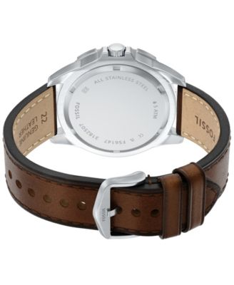 Men's Garrett Multifunction Brown Leather Watch, 44mm