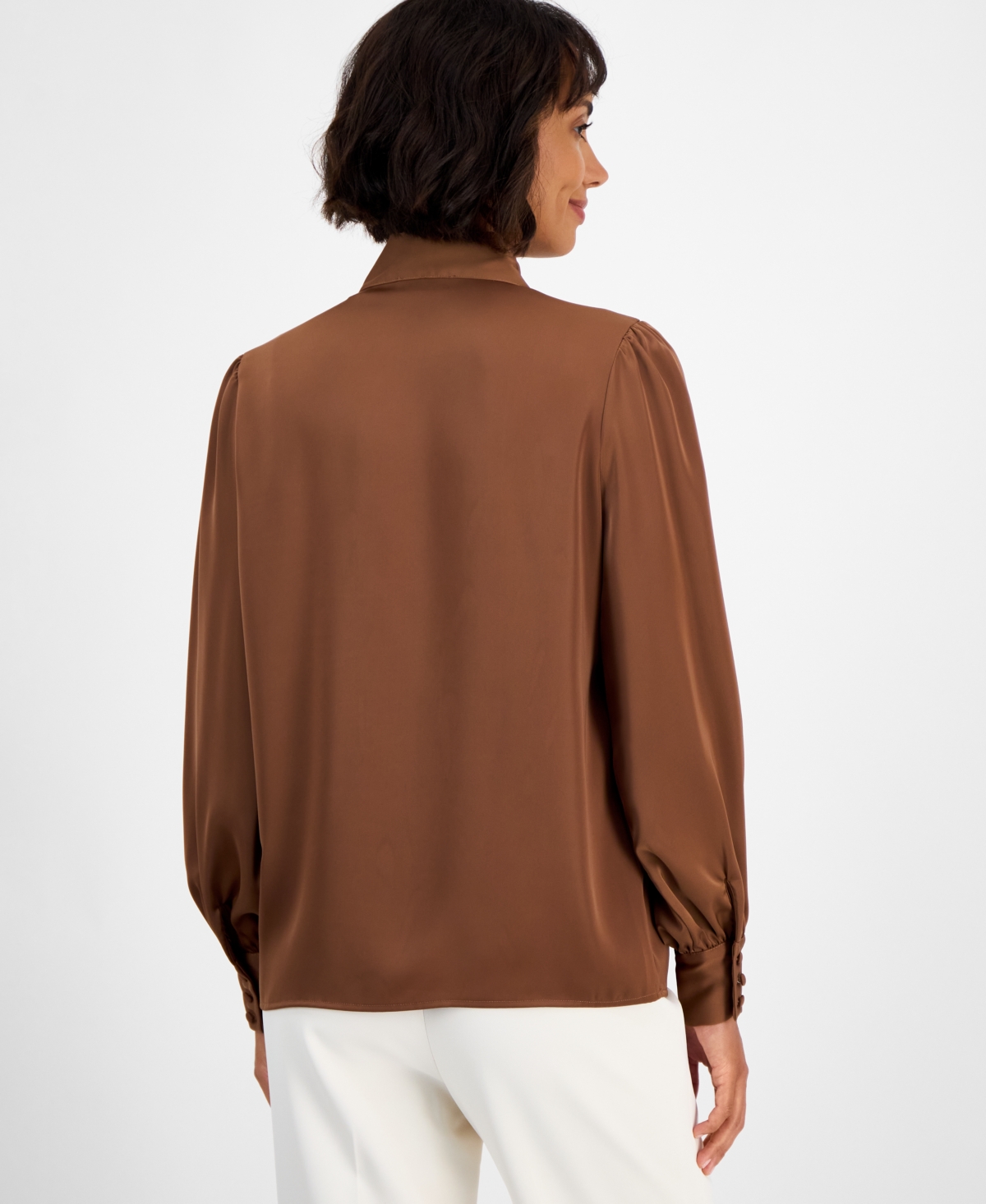 T Tahari Women's Bow-neck Tie Blouse In Burgundy