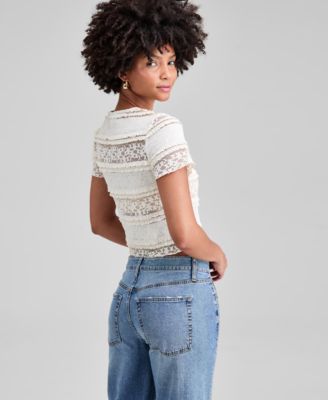 Women's Scoop-Neck Short-Sleeve Lace Top, Exclusively at Macy's