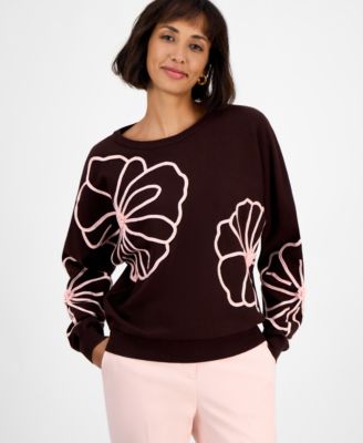 T Tahari - Women's Floral-Embroidered Long-Sleeve Sweater