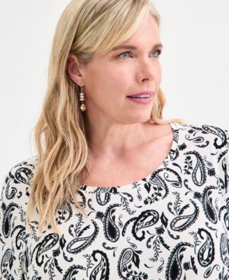 Plus Size Printed Scoop-Neck 3/4-Sleeve Top