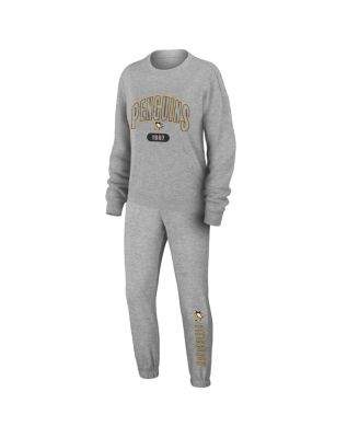 WEAR by Erin Andrews - Women's Heather Gray Pittsburgh Penguins Knit Long Sleeve Tri-Blend T-Shirt Pants Sleep Set