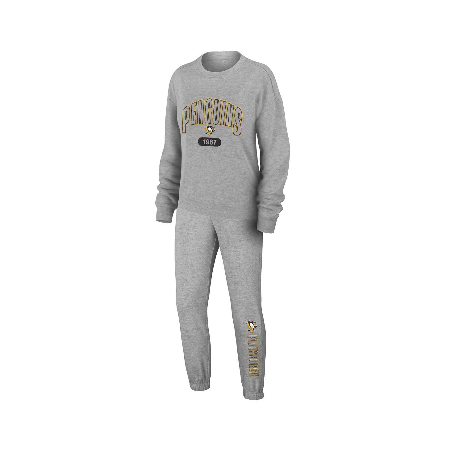 Women's 2-Piece Heather Gray Pittsburgh Penguins Knit Long Sleeve Tri-Blend T-Shirt and Pants Sleep Set