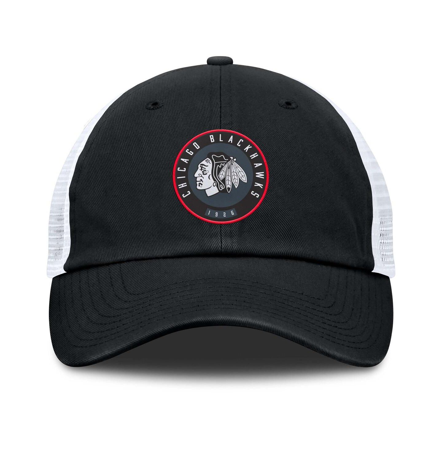 Мужская кепка Fanatics Black/White Chicago Blackhawks Averie Trucker Adjustable Hat — фото 2