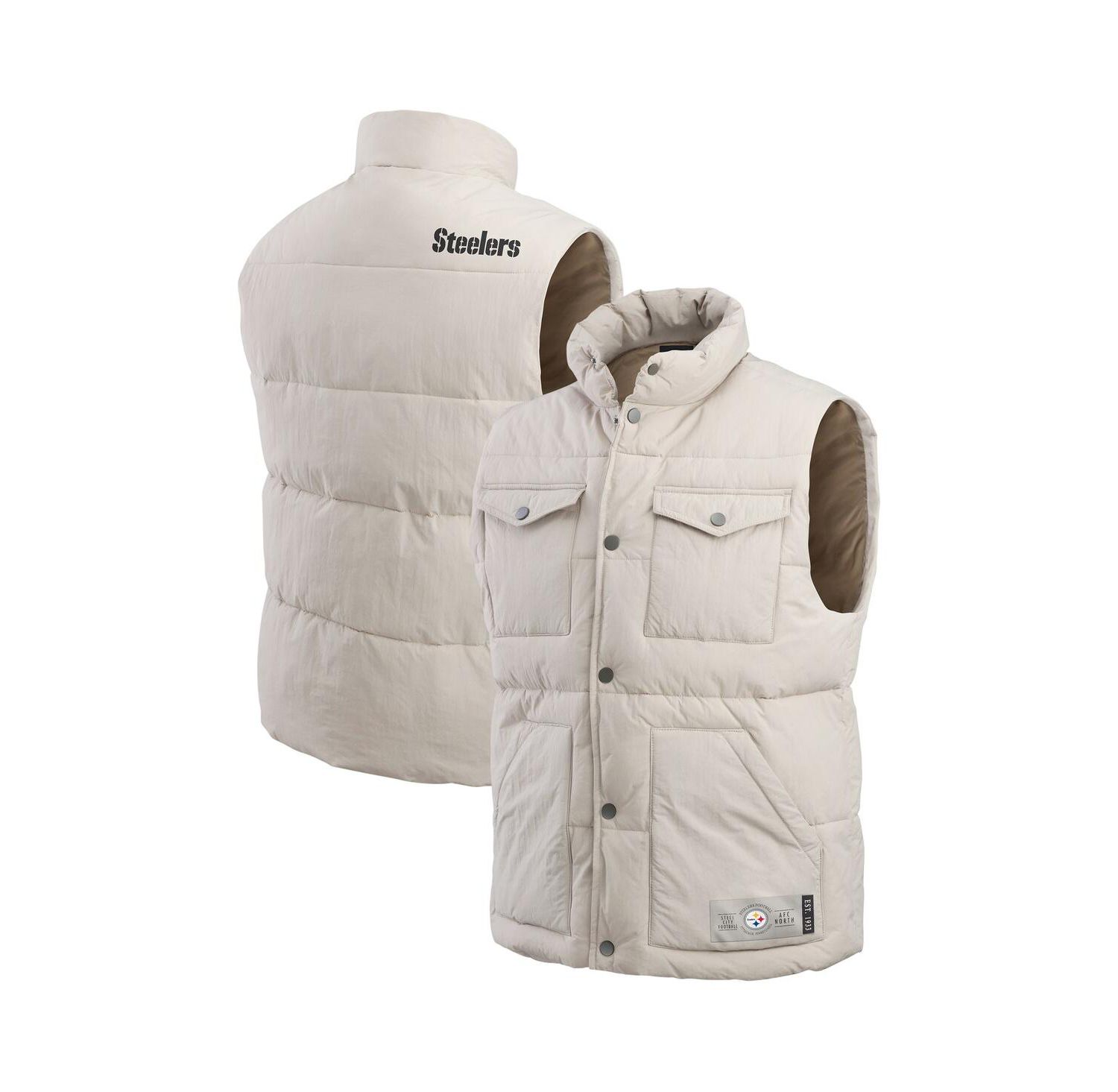 Men's Cream Pittsburgh Steelers Puffer Full-Snap Vest