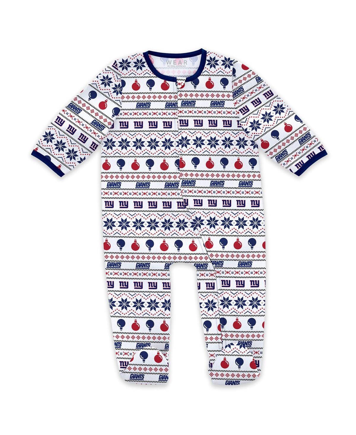 Wear By Erin Andrews Newborn New York Rangers Allover Print Full-zip Sleeper With Bib Christmas Set In Blue