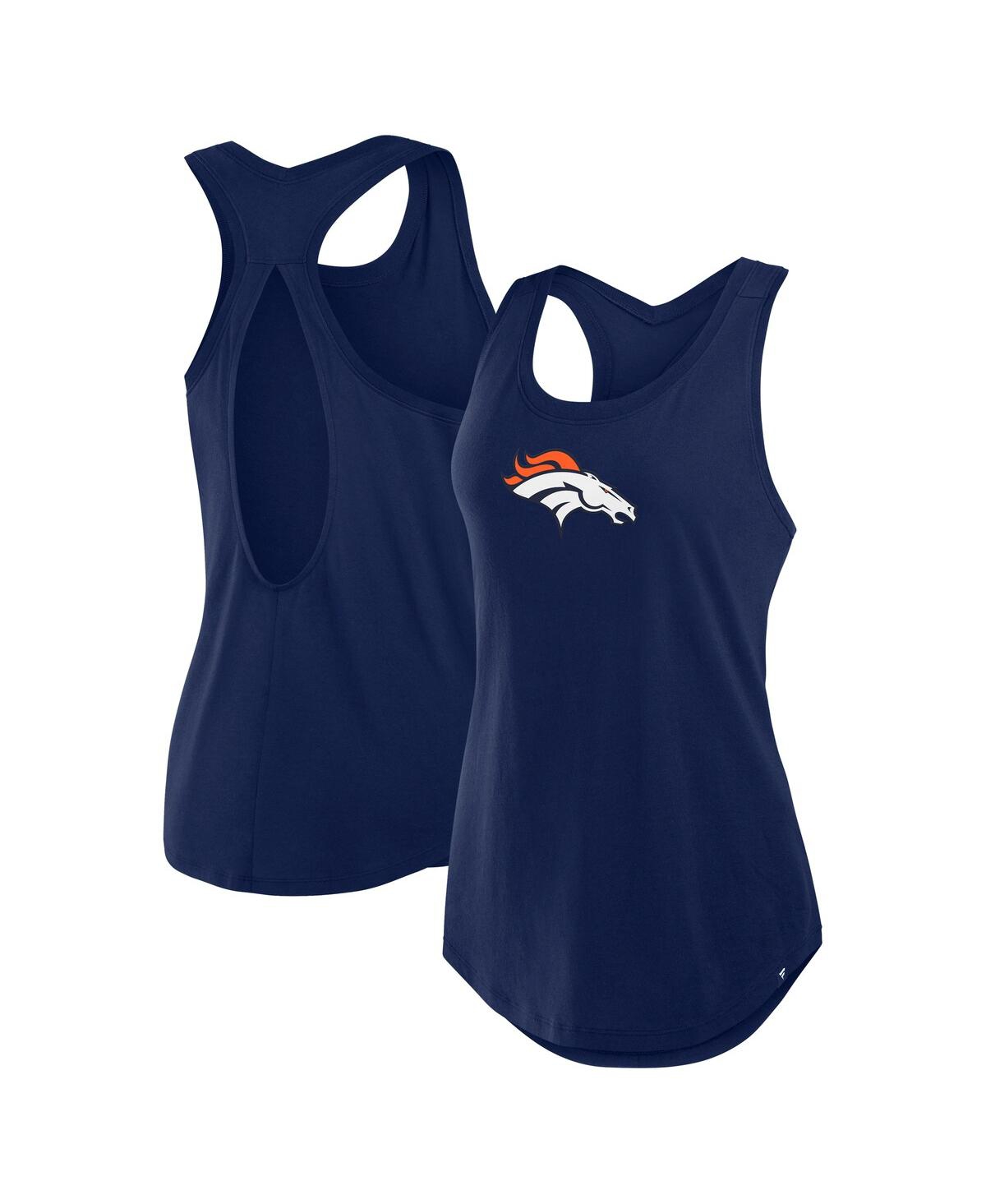 Women's Navy Denver Broncos Iron Fan Tank Top - Navy