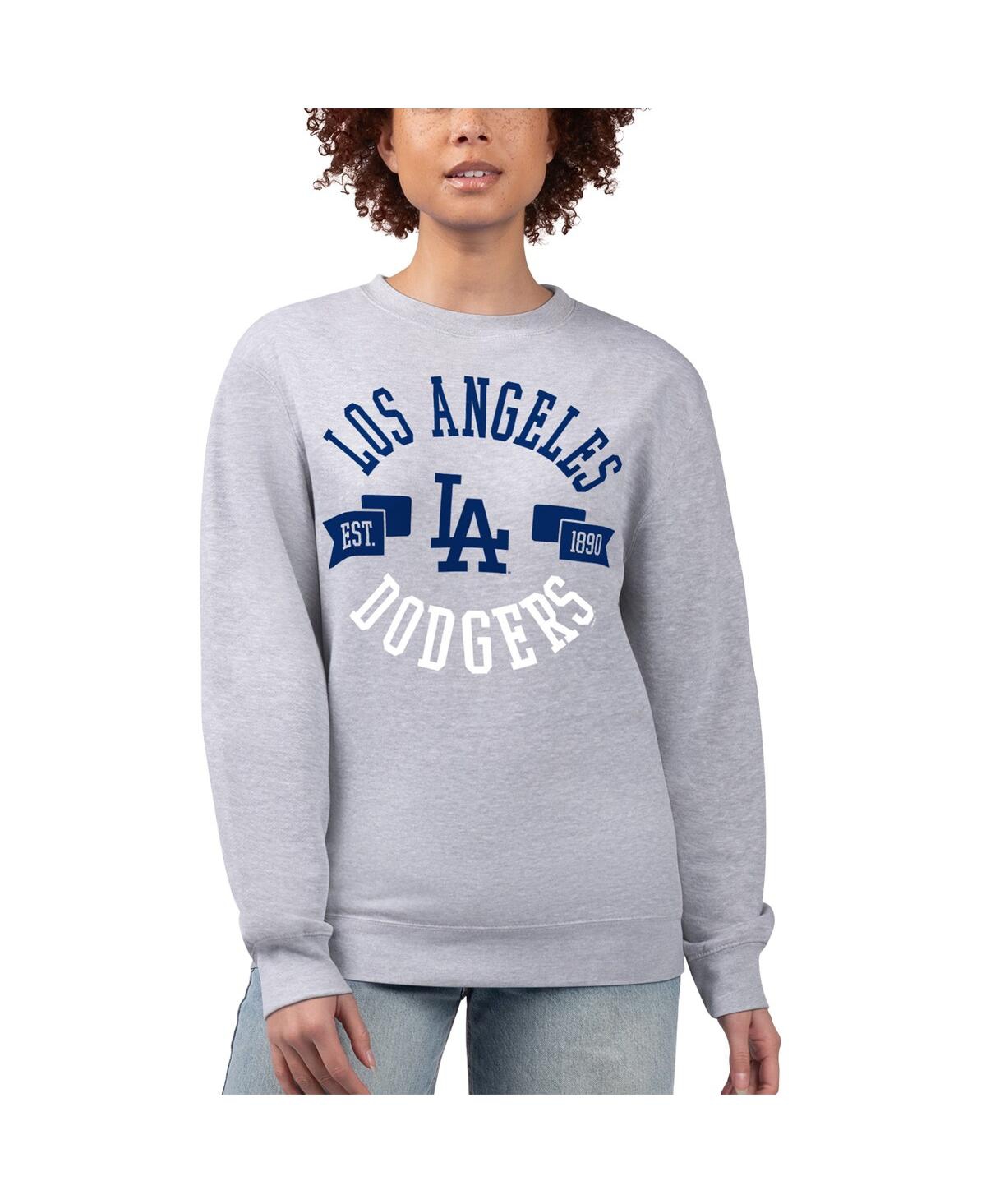 G-iii 4her By Carl Banks Women's Heather Gray Los Angeles Dodgers Team Logo Fleece Pullover Sweatshirt