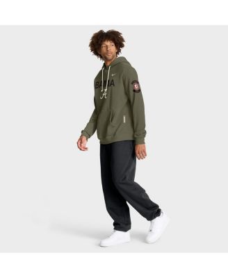Men's Olive Alabama Crimson Tide 2025 Military Appreciation Performance Pullover Hoodie