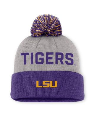 Nike - Men's Gray/Purple LSU Tigers Primetime Peak Cuffed Knit Hat with Pom