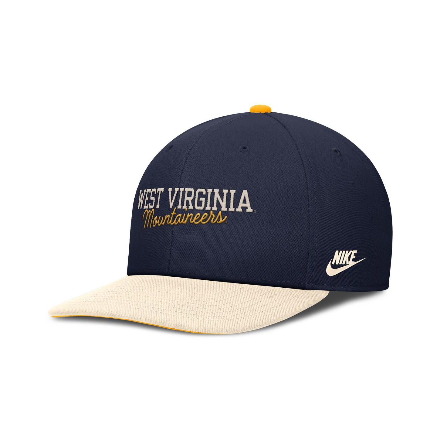 Мужская кепка Nike Navy/Cream West Virginia Mountaineers Pro Legacy Script Snapback Hat — фото 1