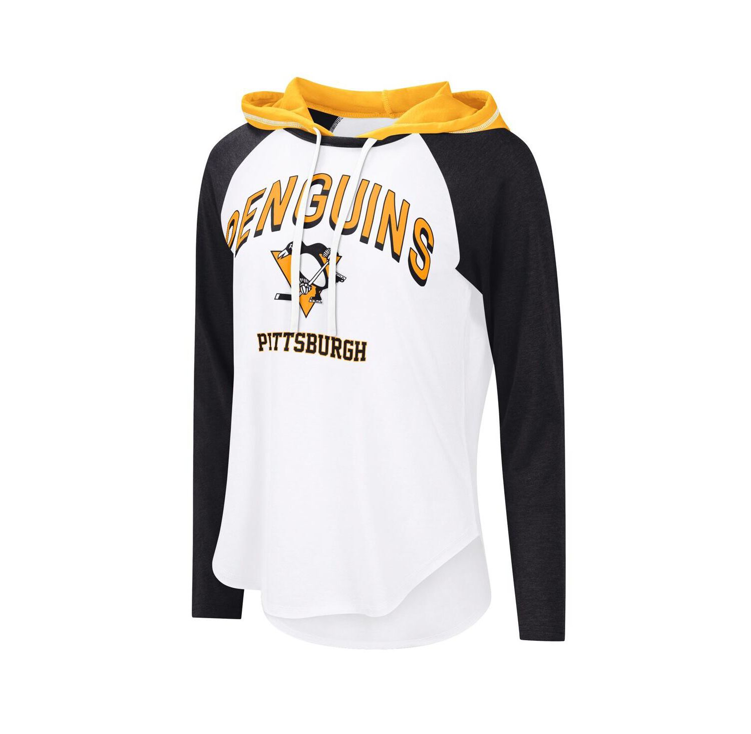 Women's White/Black Pittsburgh Penguins VIP Raglan Long Sleeve Hoodie T-Shirt