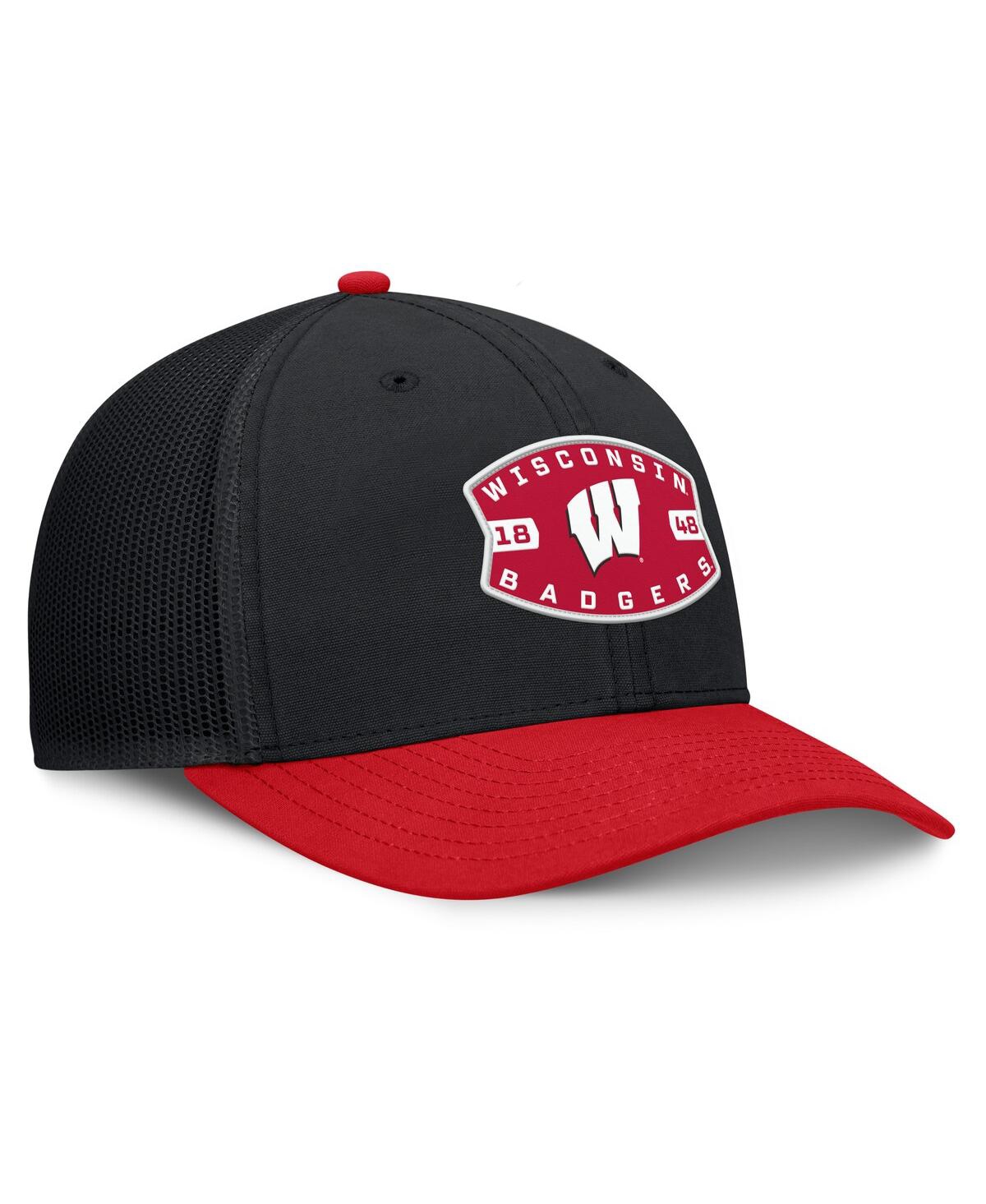 Fanatics Men's Black/red Wisconsin Badgers Adapt Adjustable Trucker Hat In Multi