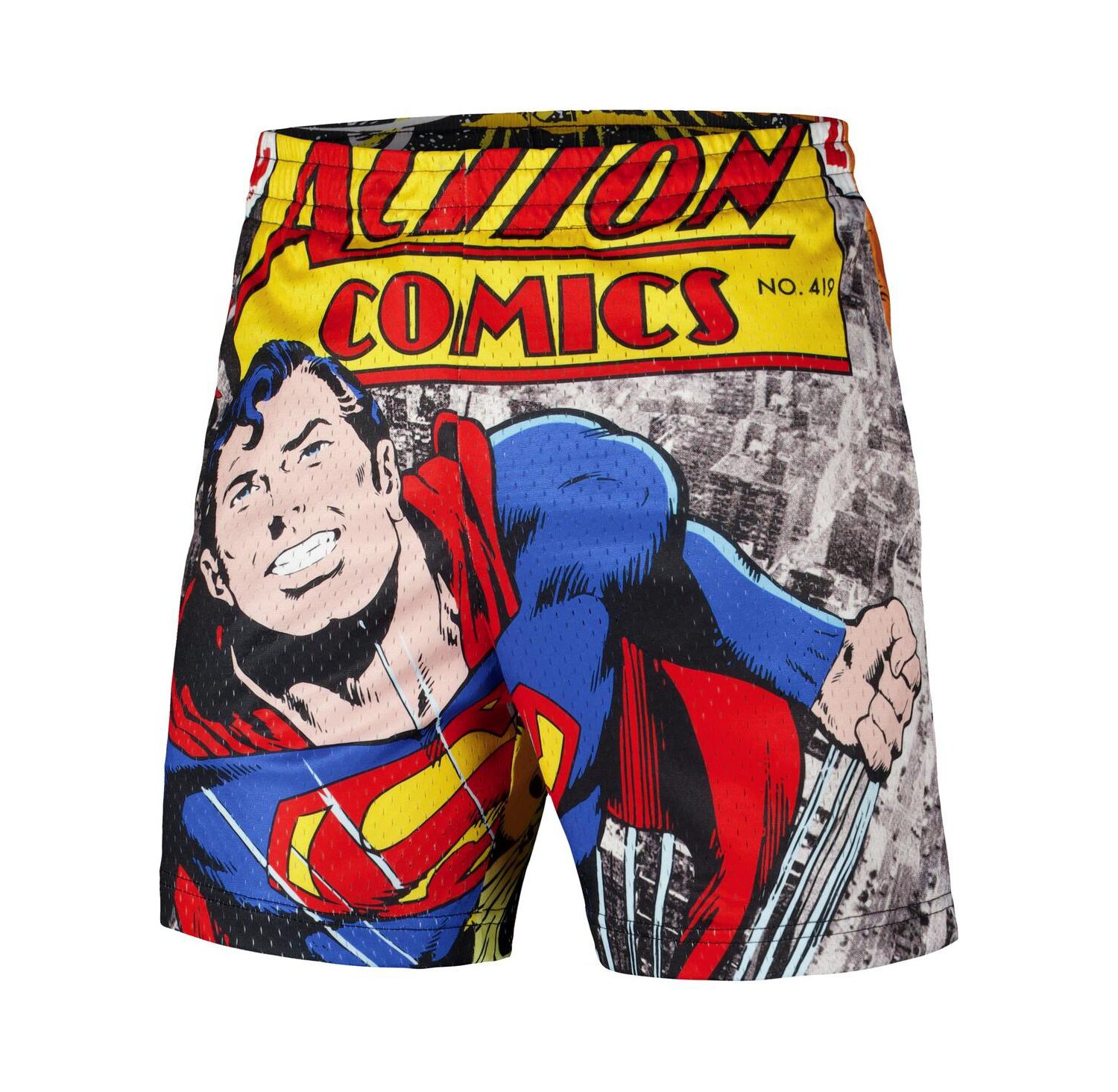 Men's Black Superman Big Print Mesh Shorts