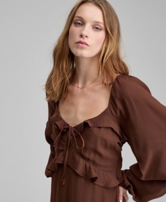 Women's Ruffle Long-Sleeve Maxi Dress