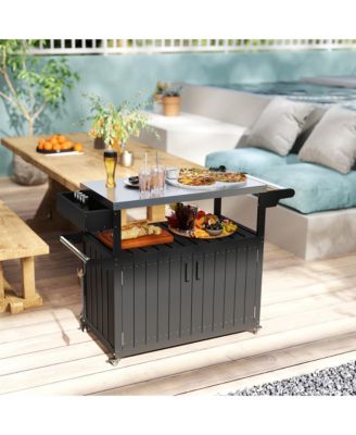 Outdoor Bar Cart with Storage, HDPE Outdoor Kitchen Cart,