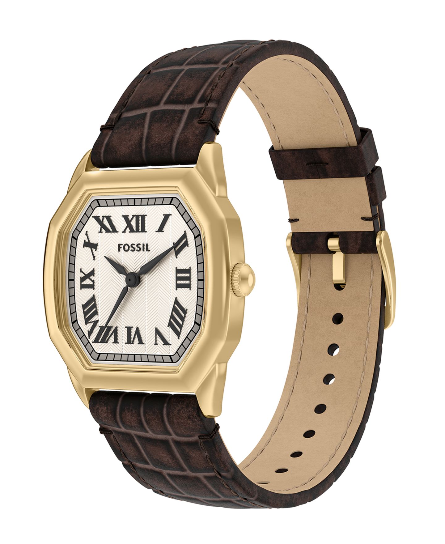 Женские часы Fossil Harlow Three-Hand Brown Croco Leather Watch, 27mm — фото 4
