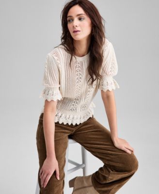 Women's Round-Neck Open-Knit Sweater, Macy's Exclusive 