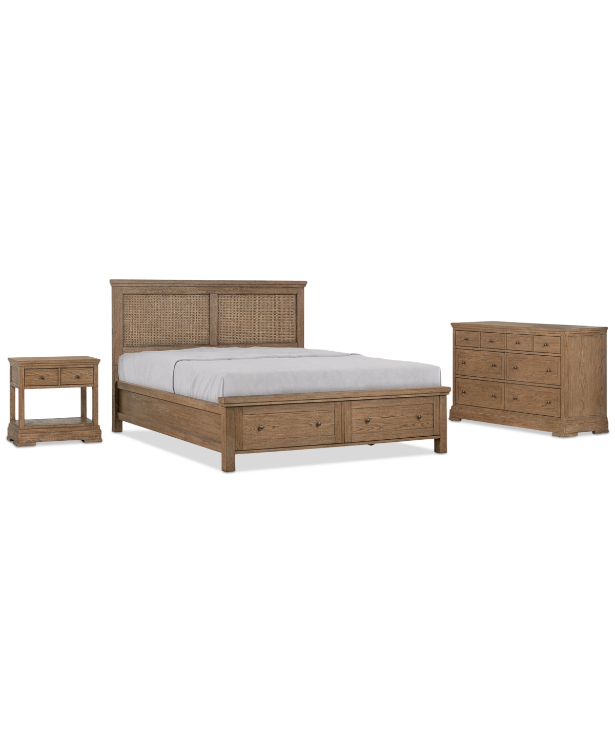 Macy's Alverton 3 Pc. California King Cane Storage Set (bed, Dresser & 1-drawer Nightstand), Created For Ma In Transparent