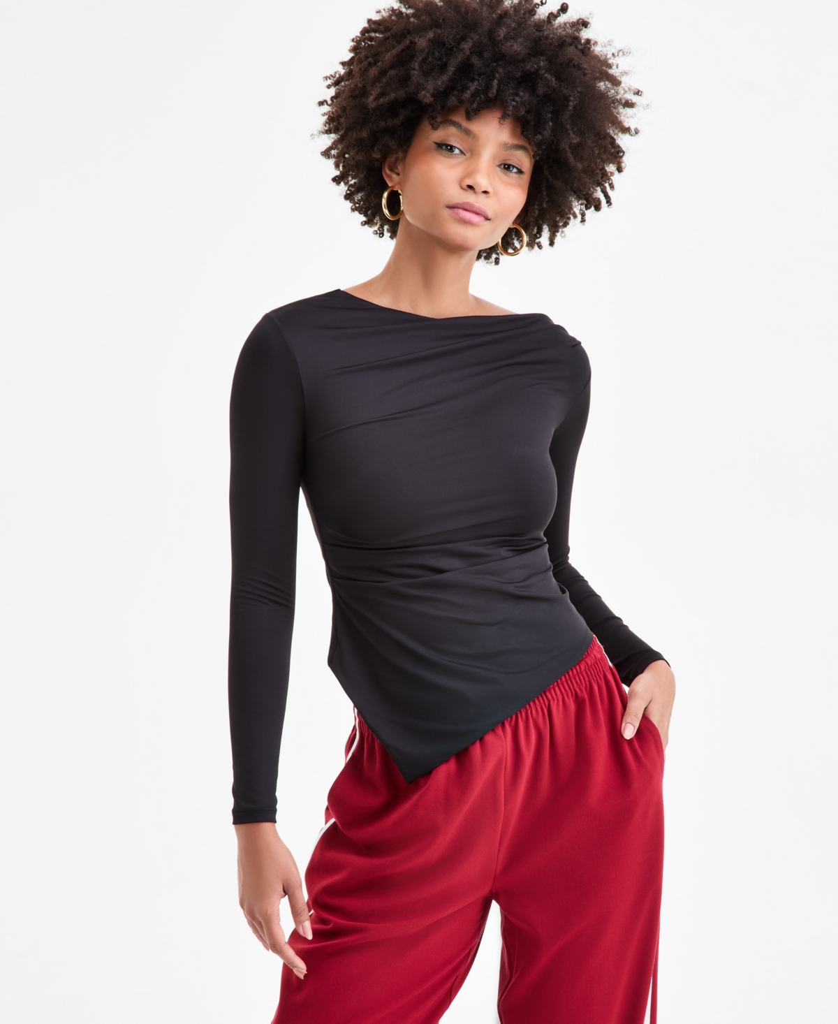 Bar Iii Women's Asymmetrical-Hem Boatneck Top, Macy's Exclusive