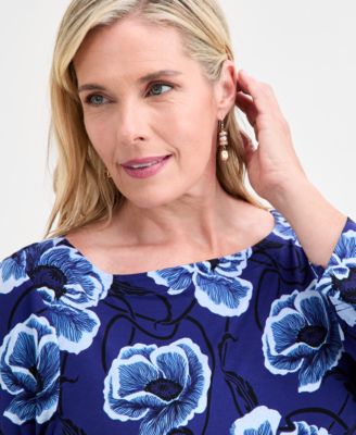 Plus Size Printed 3/4-Sleeve Top, Macy's Exclusive