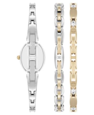 Women's Quartz Two-Tone Metal Alloy Bracelet Watch Set, 18mm