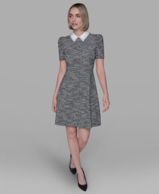 Women's Collared Tweed A-Line Dress