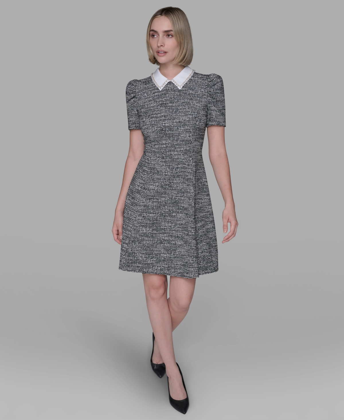 Karl Lagerfeld Women's Collared Tweed A-line Dress In Multi