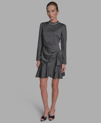 BCBG - Women's Embellished Mock-Neck Satin Shift Dress