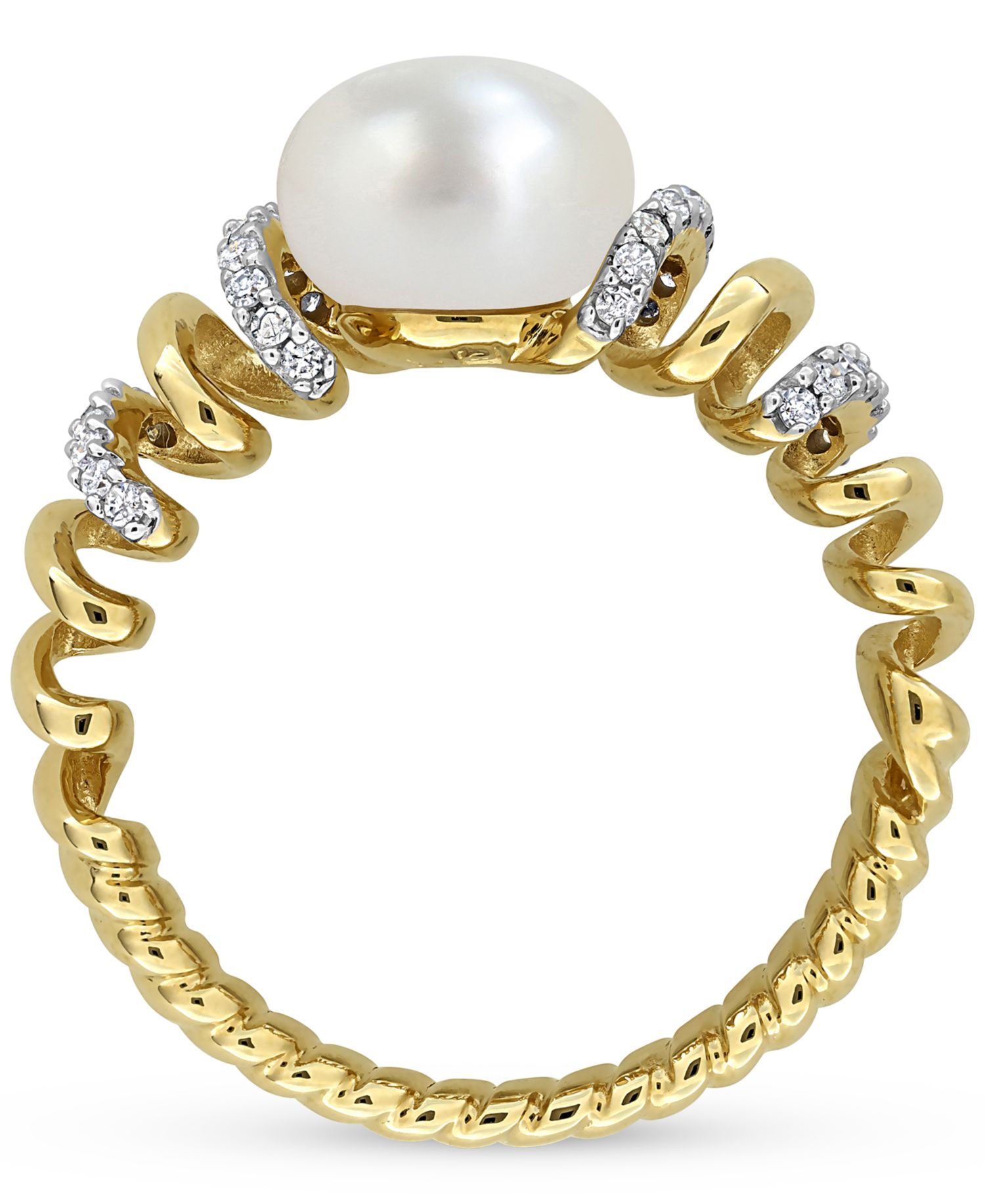 Cultured Freshwater Pearl (8-8.5mm) & Diamond (1/6 ct. t.w.) Ring in 10k Yellow Gold