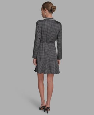 Women's Embellished Mock-Neck Satin Shift Dress