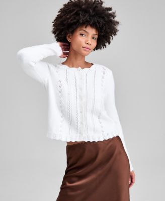 And Now This - Women's Pointelle Scalloped-Edge Cardigan