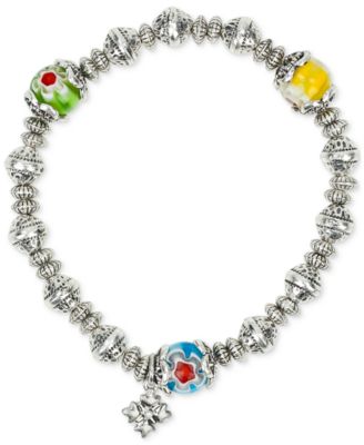 Beaded Silver-Tone Two-Strand Stretch Bracelet Set