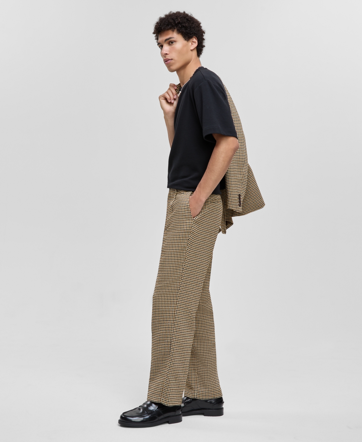 Mode Of One Men's Relaxed-fit Houndstooth Pants, Macy's Exclusive In Black