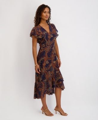 Women's Printed Burnout Chiffon A-Line Dress