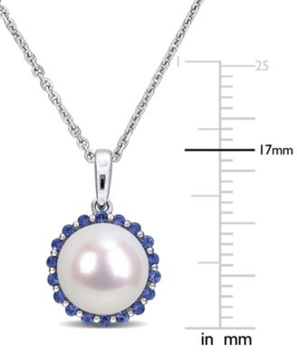 Cultured Freshwater Pearl (8mm) & Sapphire (1/3 ct. t.w.) 18" Pendant Necklace in Sterling Silver