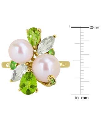 Cultured Freshwater Pearl (7-8.5mm) Multi-Gemstone (1-3/4 ct. t.w.) Ring in 18k Rose Gold-Plated Sterling Silver