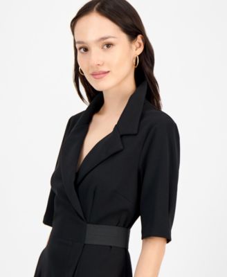 Petite Scuba Faux-Wrap Notch-Collar Dress