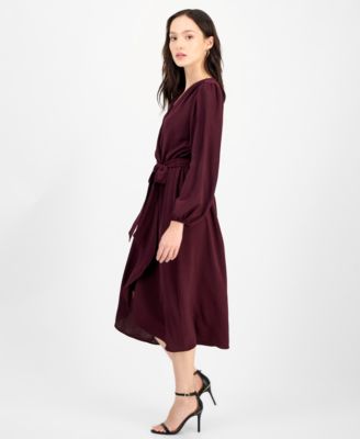 Petite Long-Sleeve Tied Wrap Dress 
