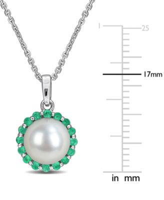 Cultured Freshwater Pearl (8mm) & Emerald (1/3 ct. t.w.) 18" Pendant Necklace in Sterling Silver