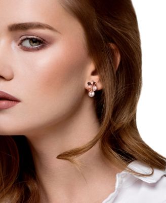 Colored Cultured Freshwater Pearl (6 & 8mm) & Multi-Gemstone (2-5/8 ct. t.w.) Cluster Omega Back Earrings in 18k Rose Gold Flash-Plated Sterling Silver