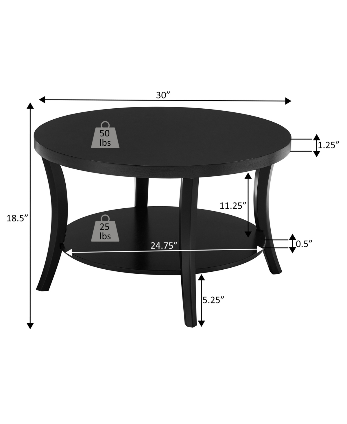 Convenience Concepts 30" Wood Charleston Round Coffee Table In Brown