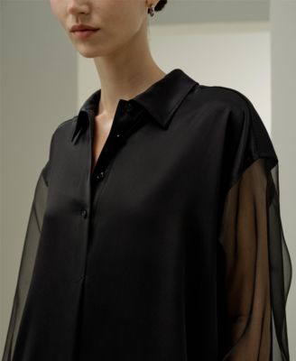 Women's Silk Blouse with Organza Sleeves