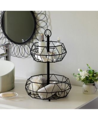 2 Tier Free Standing Countertop Fruit Basket for Kitchen | Detachable Carbon Steel Stable Fruit Storage Organizer for Breads, Snacks, and Vegetable, Black