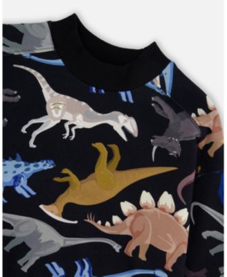 Boy Pullover Fleece Sweatshirt Black Dinosaur Print - Child