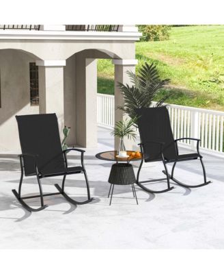 2 PCS Outdoor Rocking Chairs with Breathable Backrest Smooth Safe Rocking Design