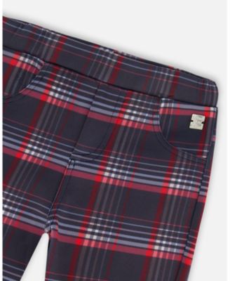 Big Girls Milano Treggings Red and Navy Plaid
