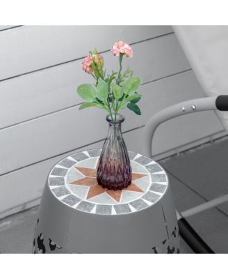 12" Round Patio Outdoor Footstool, Garden Mosaic Accent Side Table, Plant Stand
