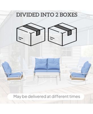 4pc Patio Furniture Set with Loveseat Sofa, Rocking Chairs, Blue