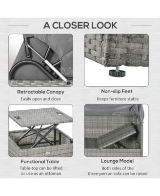 4 Piece Adjustable Canopy Outdoor Rat Sofa Set, Light